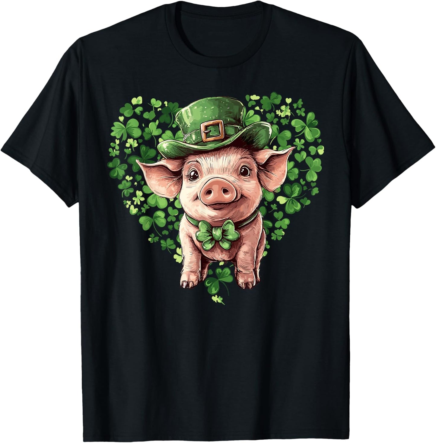 Funny St. Patrick’s Day Pig Lucky Shamrock Irish Farm T-Shirt - T-Shirt | Black