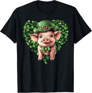 Funny St. Patrick’s Day Pig Lucky Shamrock Irish Farm T-Shirt - T-Shirt | Black