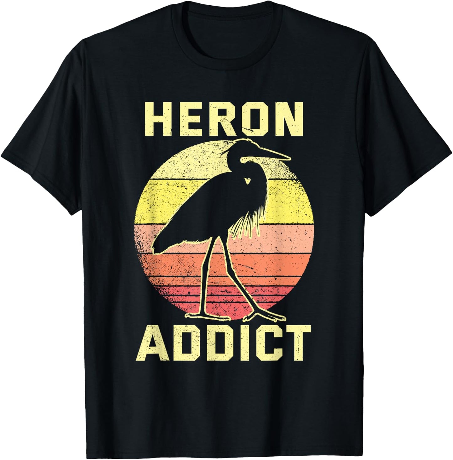 Retro Birding Heron Addict Blue Heron T-Shirt - T-Shirt | Black