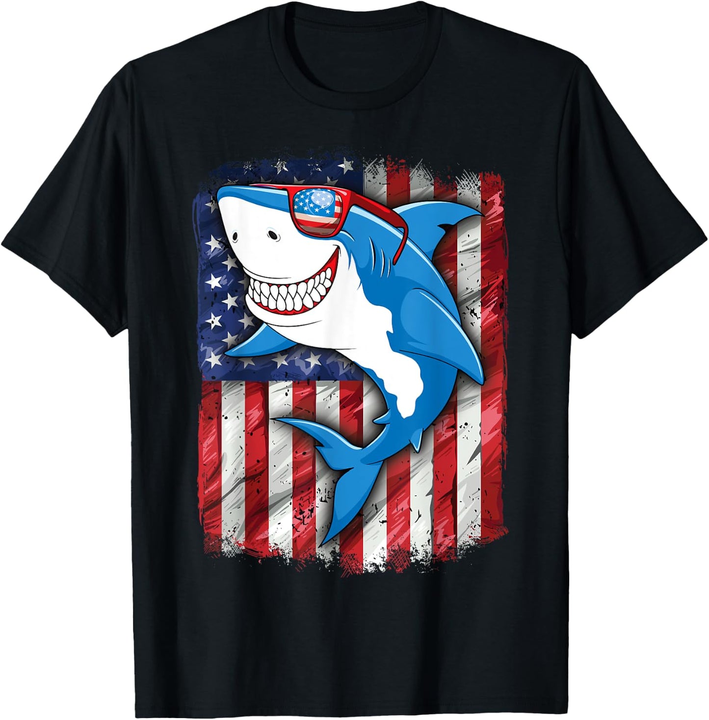 Shark 4th of July Shirt Boys Men Jawsome American Flag T-Shirt - T-Shirt | Black