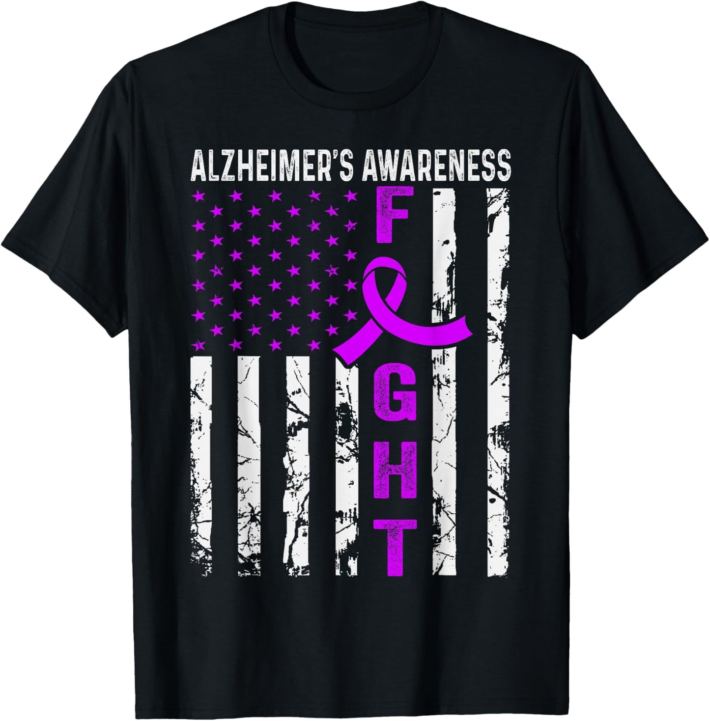 USA Flag Alzheimer's Awareness Month Purple Ribbon T-Shirt - T-Shirt | Black
