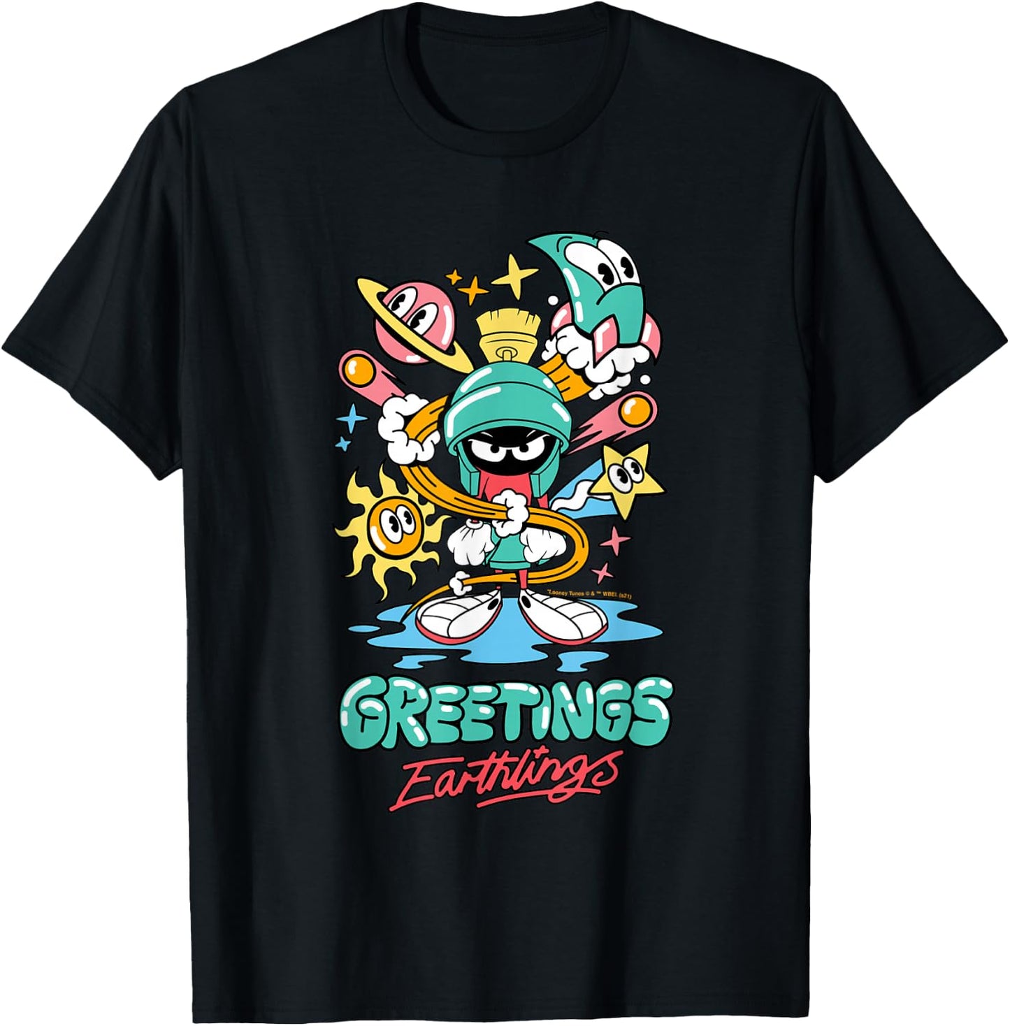 Marvin The Martian Greetings Earthlings Small T-Shirt - T-Shirt | Black