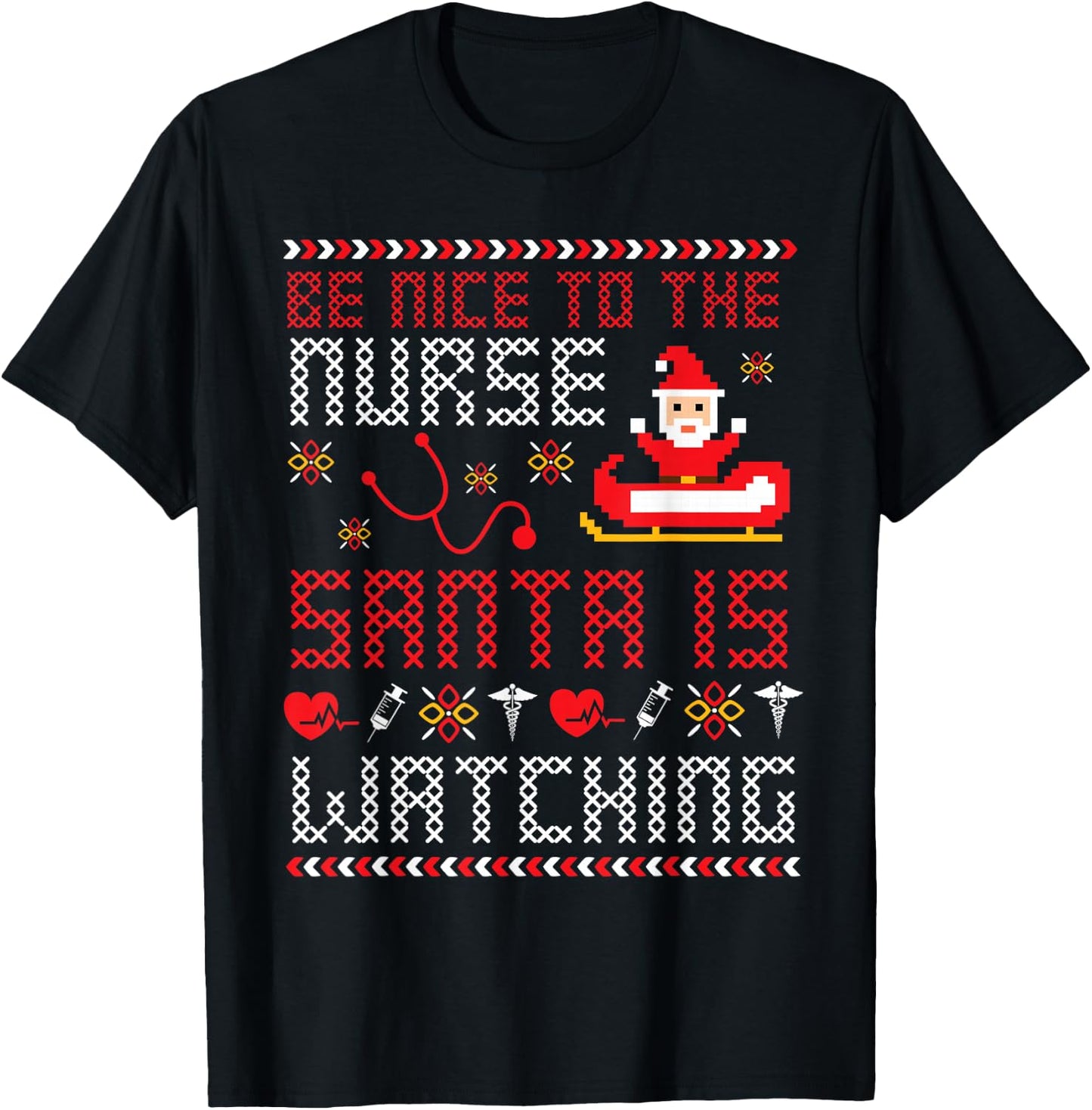 Christmas Santa Nurse Ugly Christmas Sweater T-Shirt - T-Shirt | Black