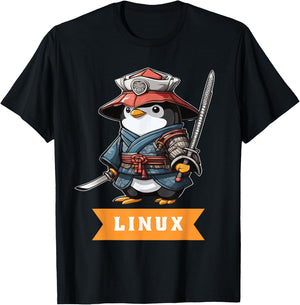 Linux Samurai Programming Penguin Nerd IT Warrior T-Shirt - T-Shirt | Black