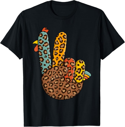 Peace Sign Turkey Hand Cool Thanksgiving Hippie Men Women T-Shirt - T-Shirt | Black