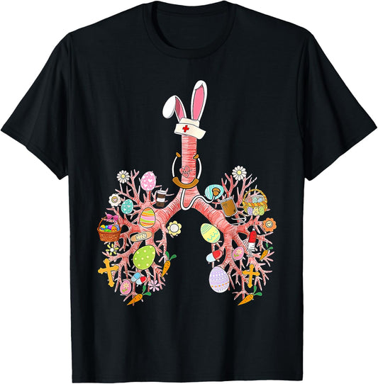 Bunny Lungs Respiratory Nurse Easter Day RT Therapist Eggs T-Shirt - T-Shirt | Black