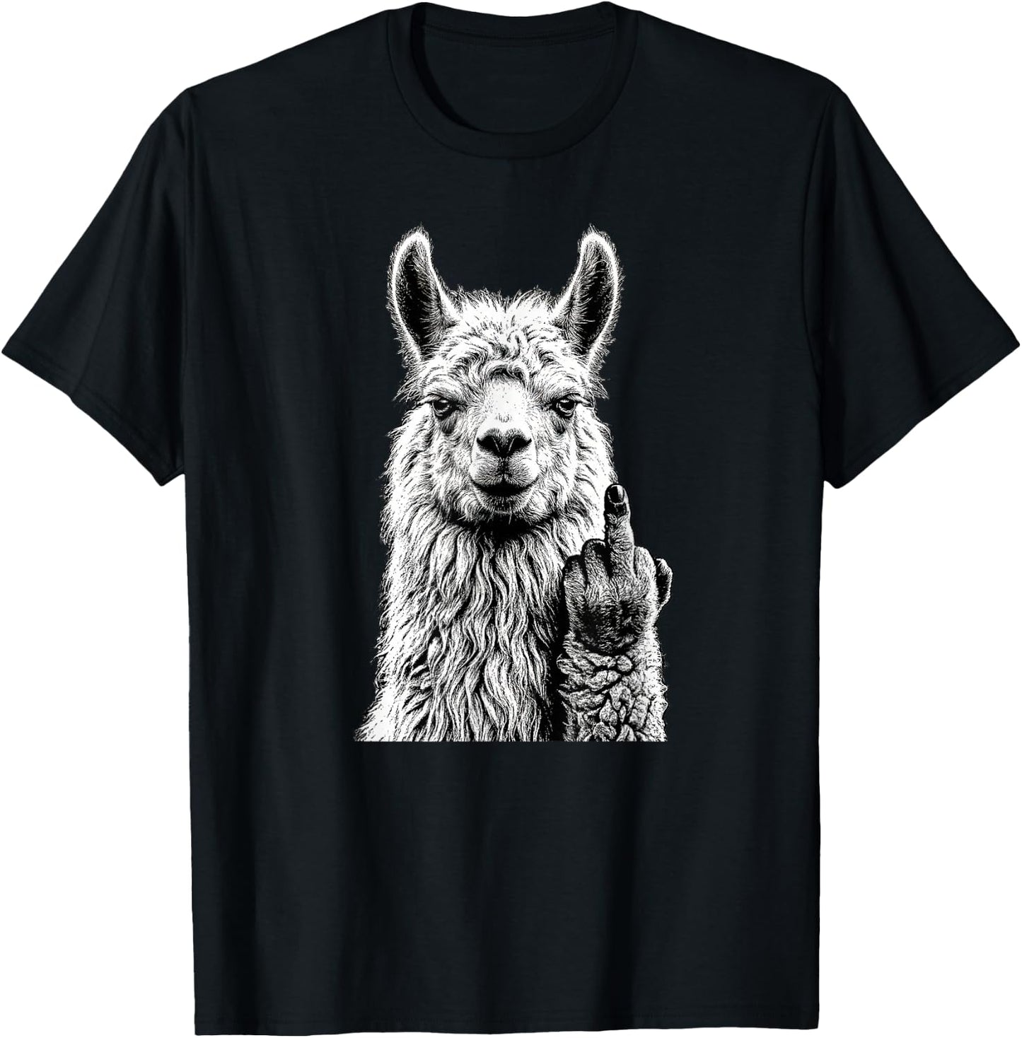 Funny Llama Alpaca Middle Finger Graphic T-Shirt - T-Shirt | Black