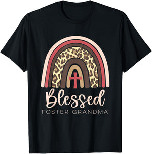 Blessed Foster Care Grandma Fostering Rainbow Leopard T-Shirt - T-Shirt | Black