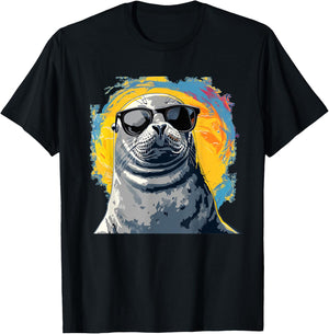 Seal face with glasses for funny sea animals lovers T-Shirt - T-Shirt | Black