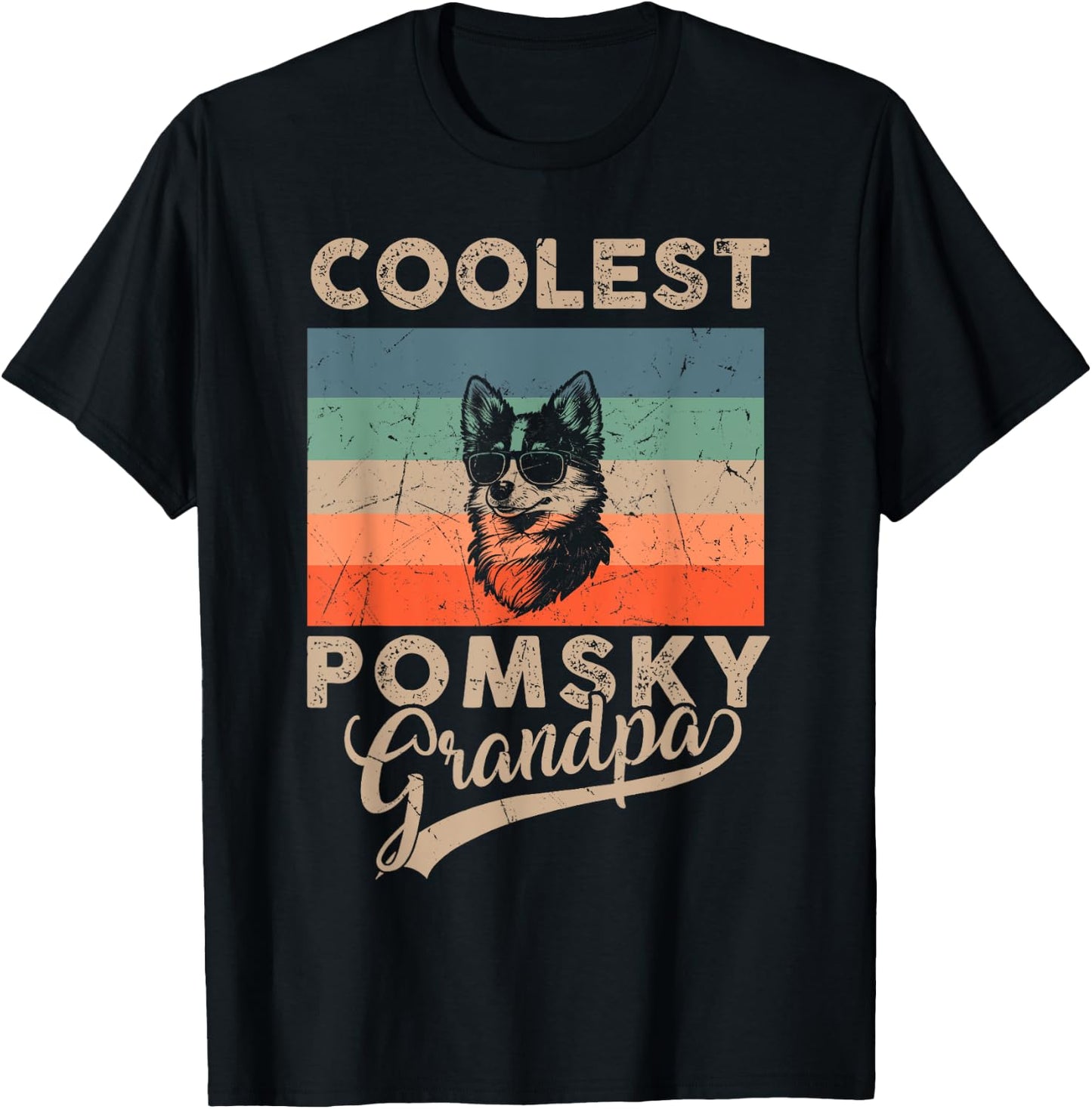 Coolest Pomsky Grandpa Gifts Funny Dog Grandpa Retro T-Shirt - T-Shirt | Black