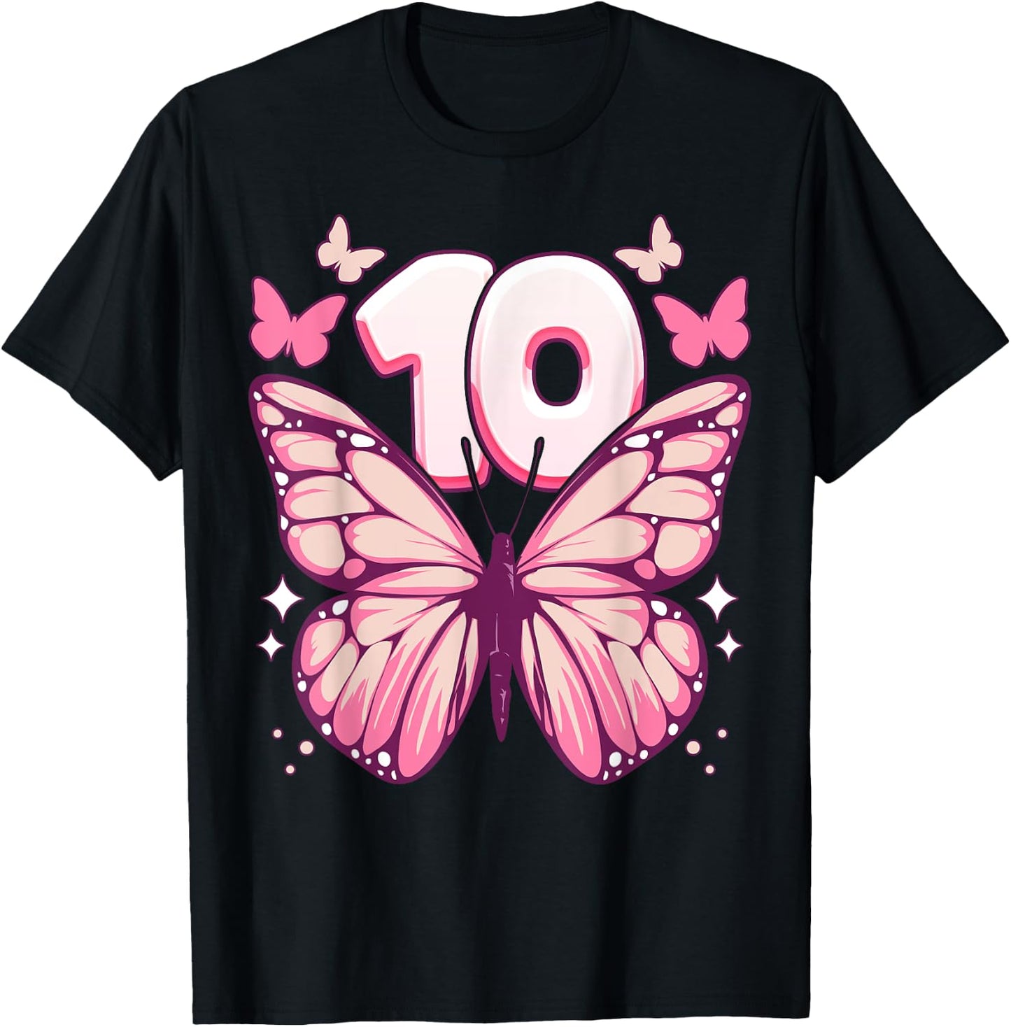 Geburtstag Mädchen 10 Jahre, Schmetterlinge und Nummer 10 T-Shirt - T-Shirt | Black