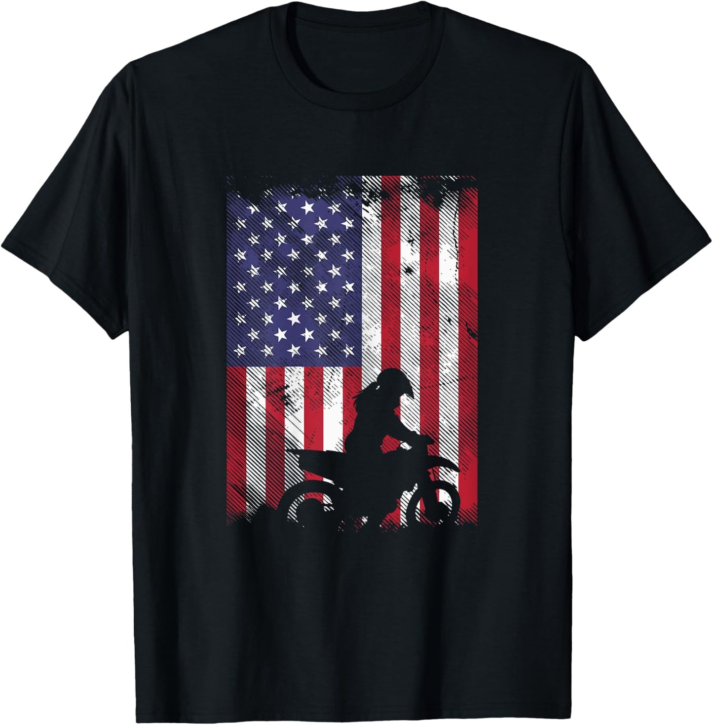American Flag Dirt Bike Girl Vintage Motocross Racing Gift T-Shirt - T-Shirt | Black