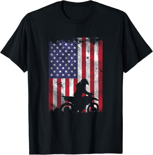 American Flag Dirt Bike Girl Vintage Motocross Racing Gift T-Shirt - T-Shirt | Black