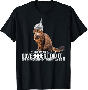 Conspiracy Cat Government Conspiracy Theory Tin Foil Hat T-Shirt - T-Shirt | Black