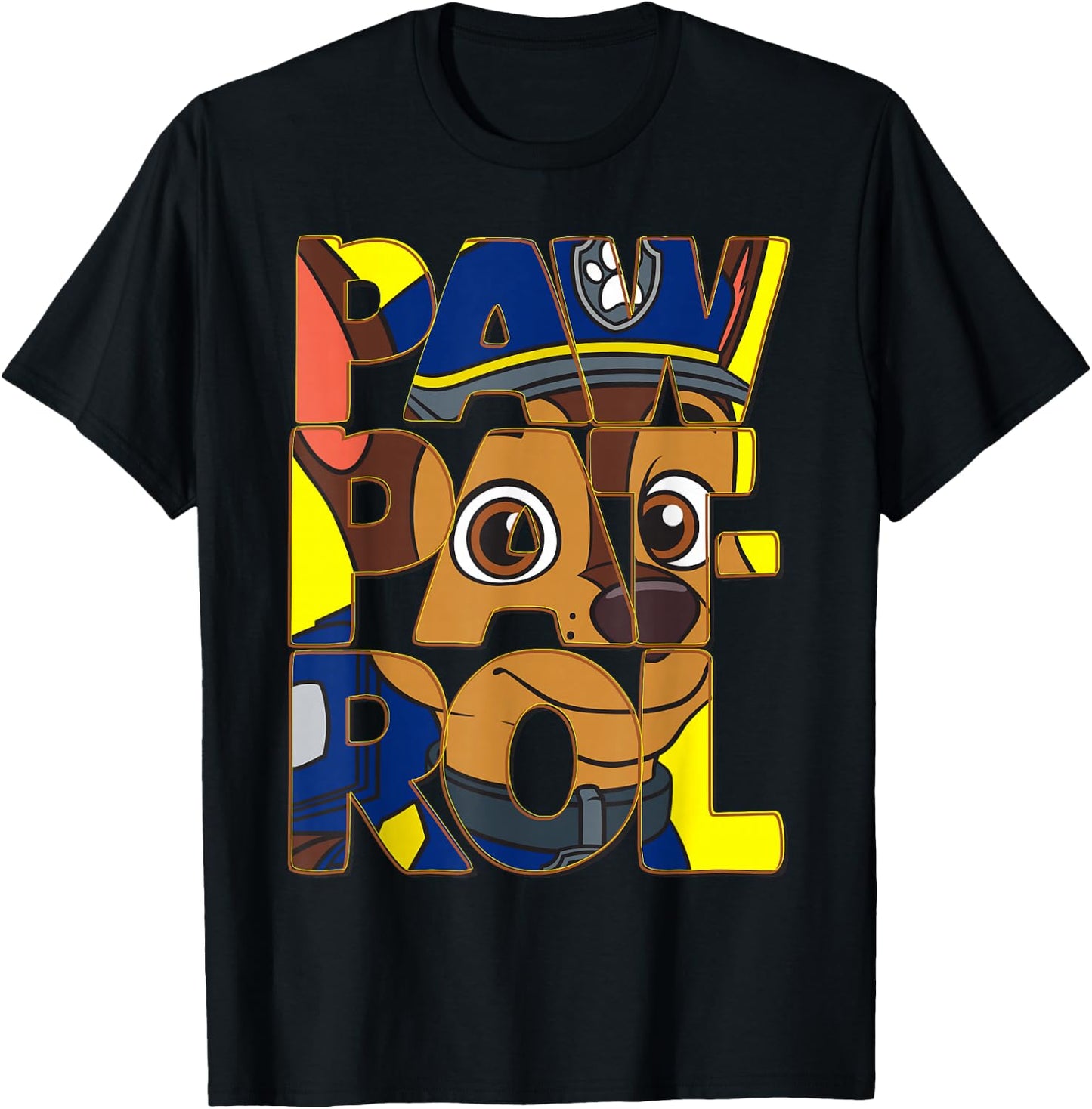 Police Pup Chase With Text On Face T-Shirt - T-Shirt | Black