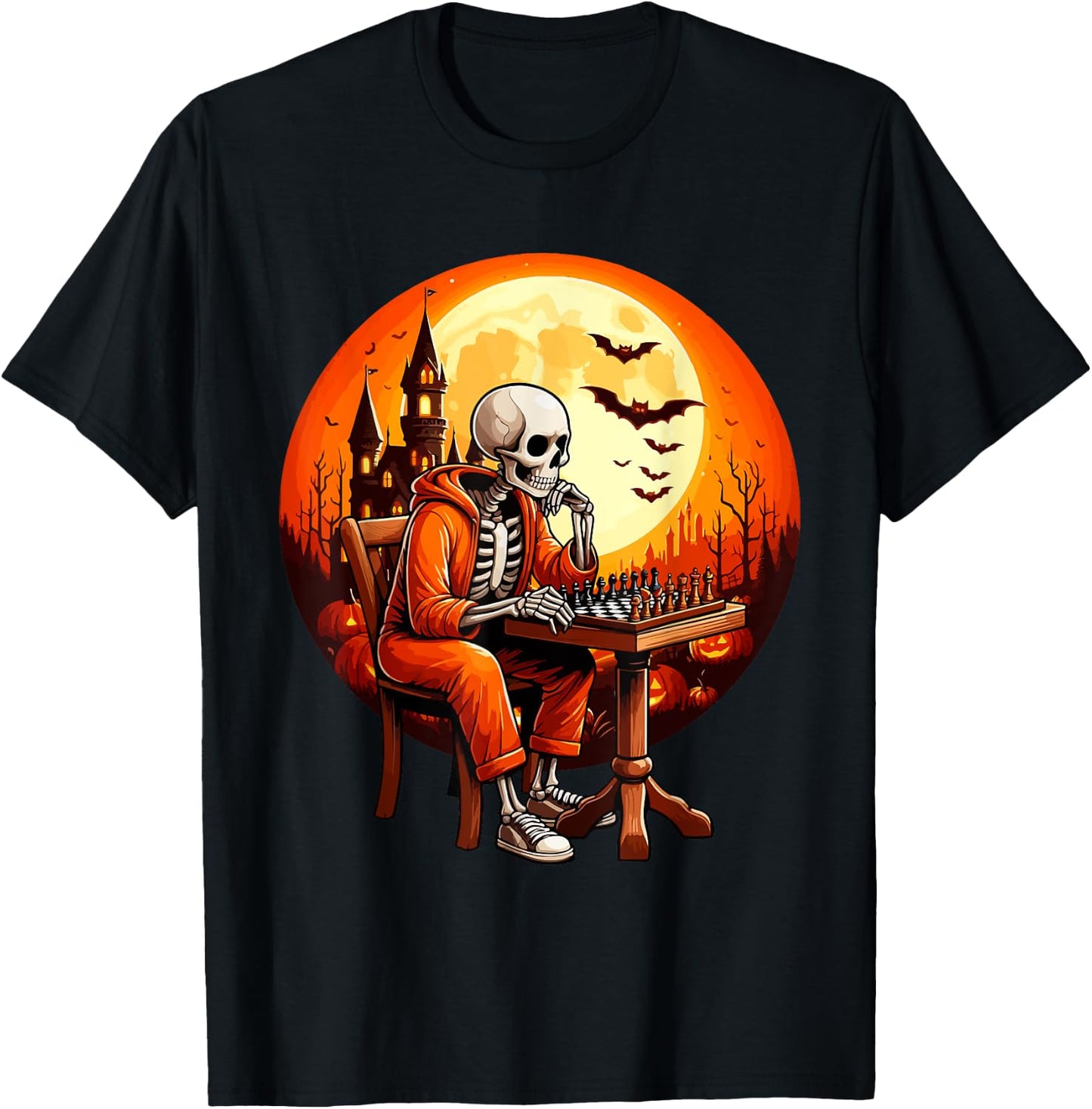 Skeleton Halloween Costume Chess Player Sport Lover Kids T-Shirt - T-Shirt | Black