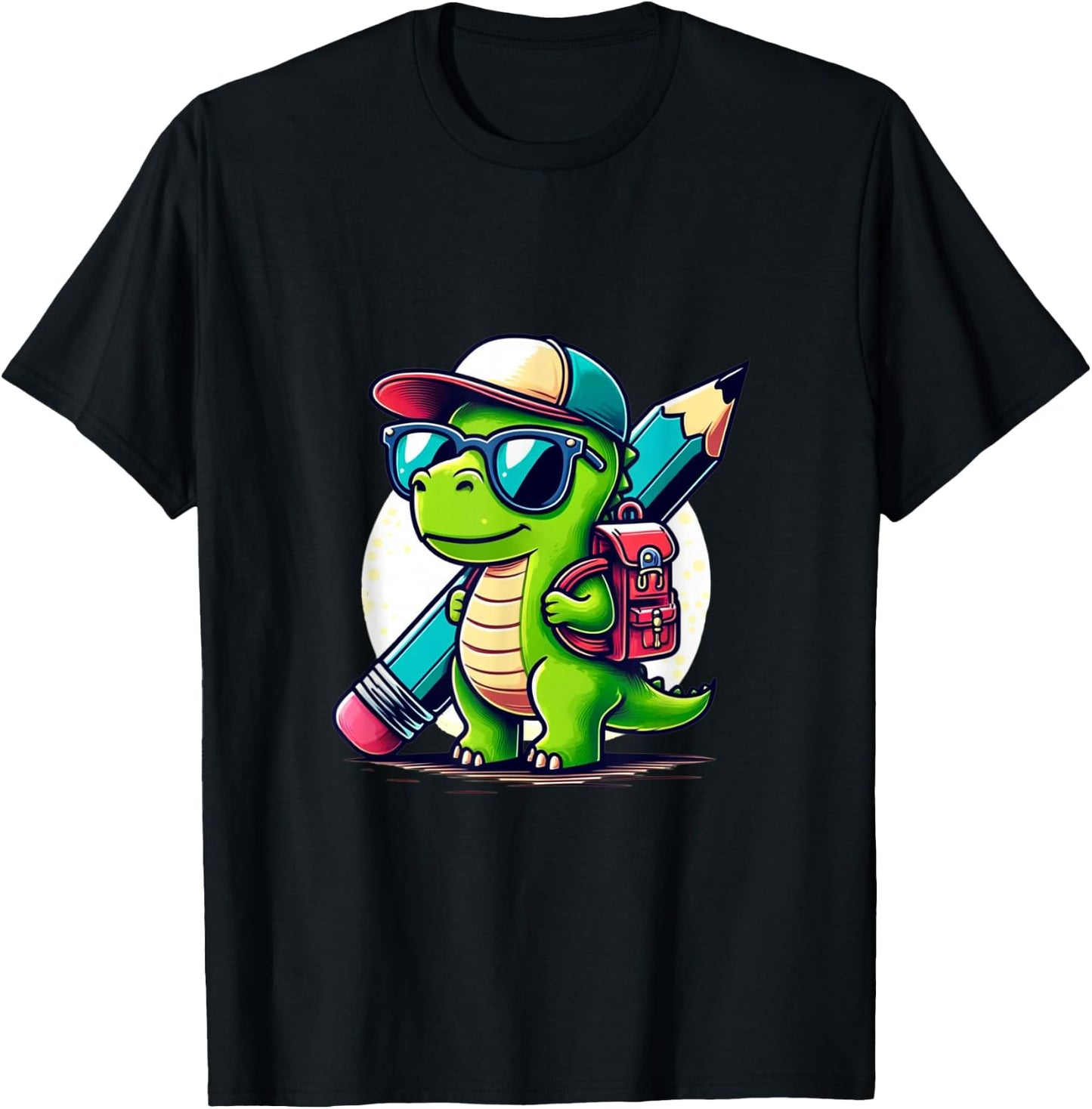 Dinosaur School Pen Dino Cartoon Back to School T-Shirt - T-Shirt | Black