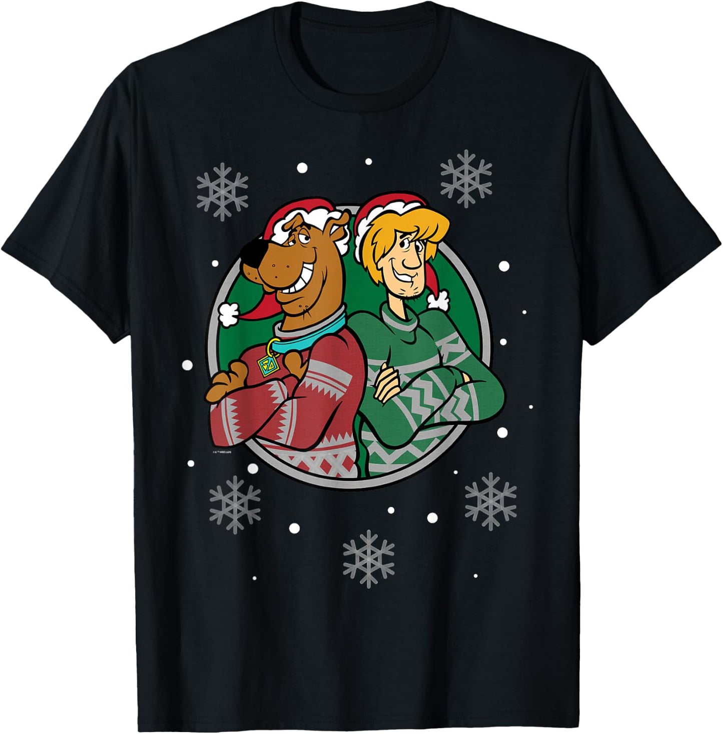 Christmas Scooby Doo Shaggy Arms Crossed Snowing T-Shirt - T-Shirt | Black