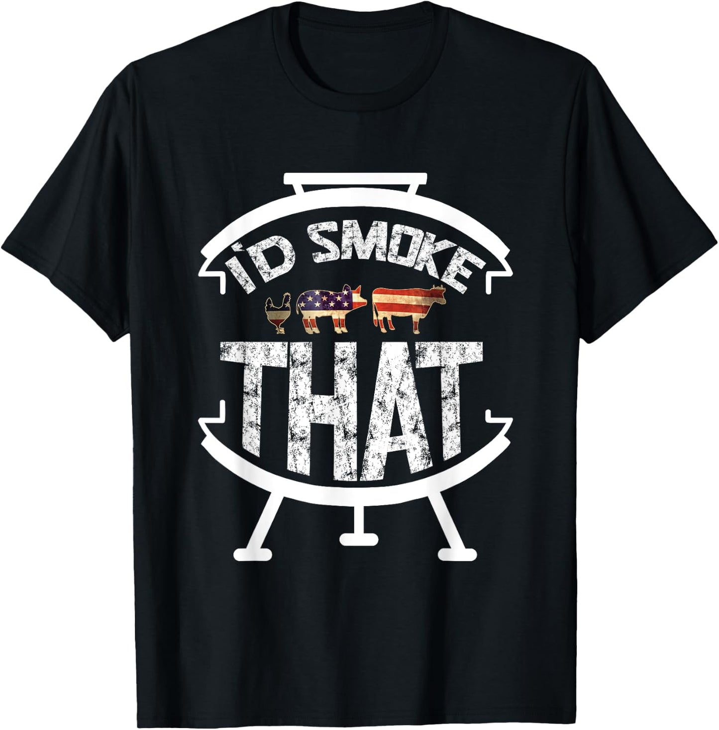 Funny BBQ I'd Smoke That! Meat Pitmaster Grill Gift USA Flag Men T-Shirt - T-Shirt | Black