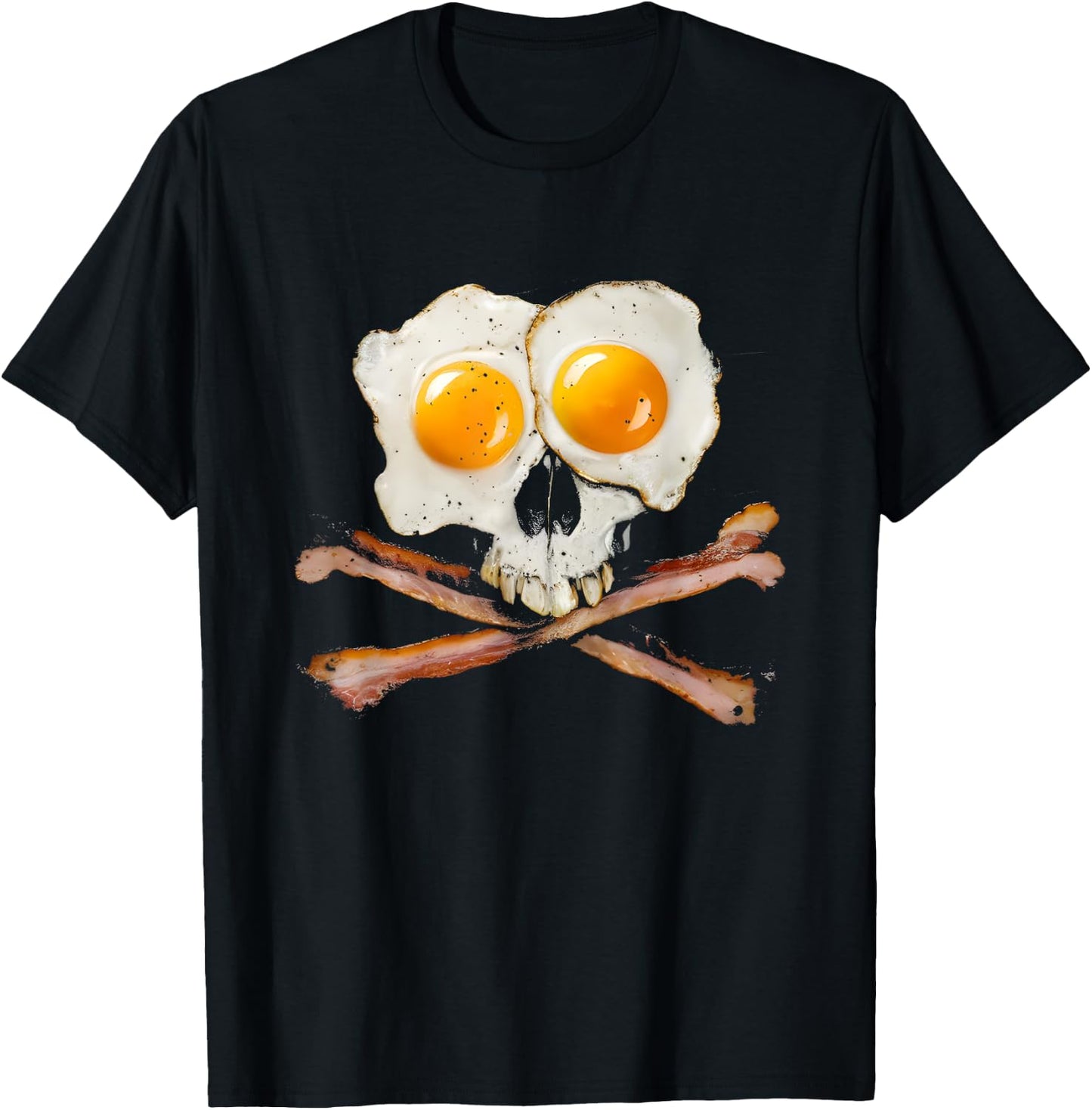 Bacon And Eggs Skull - Vintage Graphic Bacon Lover T-Shirt - T-Shirt | Black