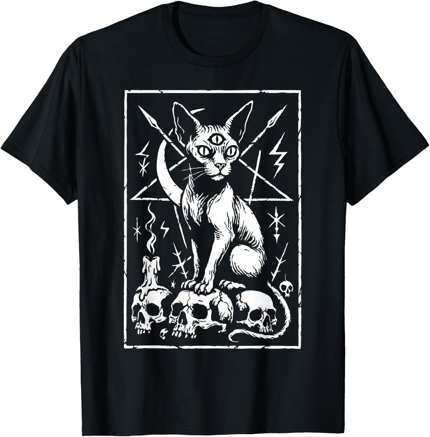 Death Metal Sphynx Cat Occult T-Shirt - T-Shirt | Black