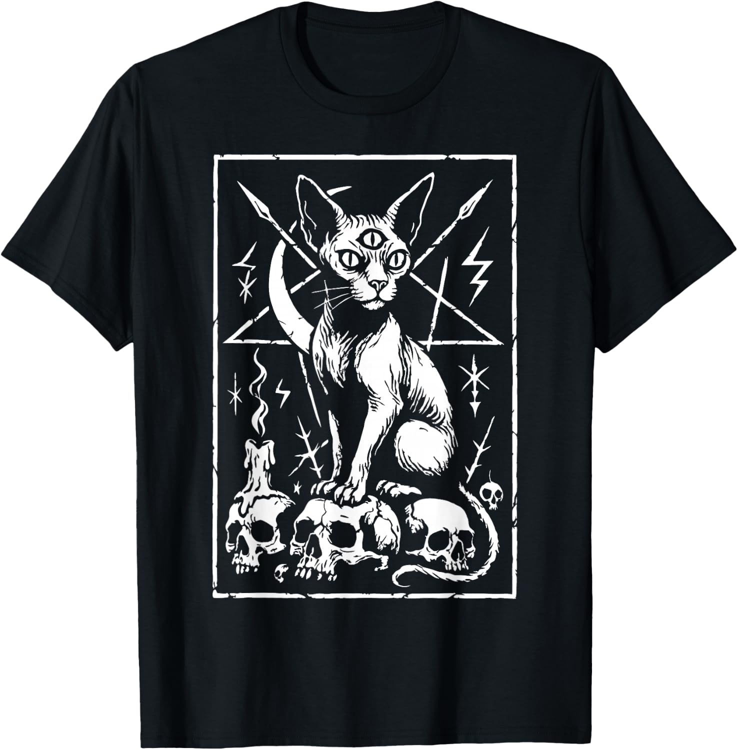 Death Metal Sphynx Cat Occult T-Shirt - T-Shirt | Black