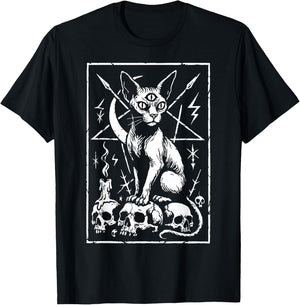 Death Metal Sphynx Cat Occult T-Shirt - T-Shirt | Black