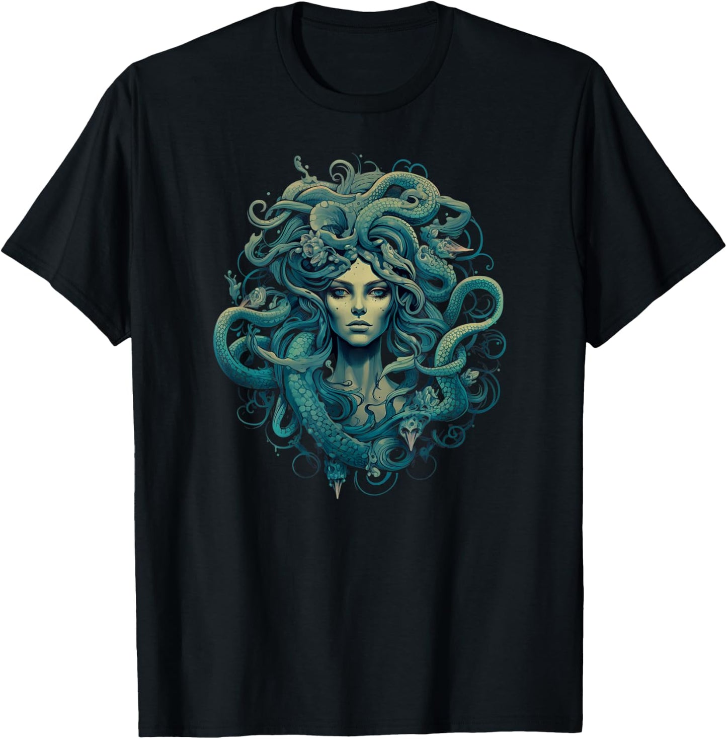 Medusa Greek Mythology Ancient Dark Retro Design Halloween T-Shirt - T-Shirt | Black
