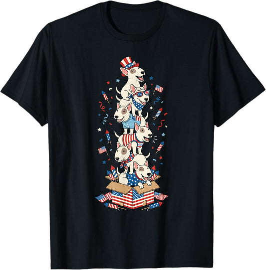 Bull Terrier American USA Flag Memorial Day 4th of July T-Shirt - T-Shirt | Black