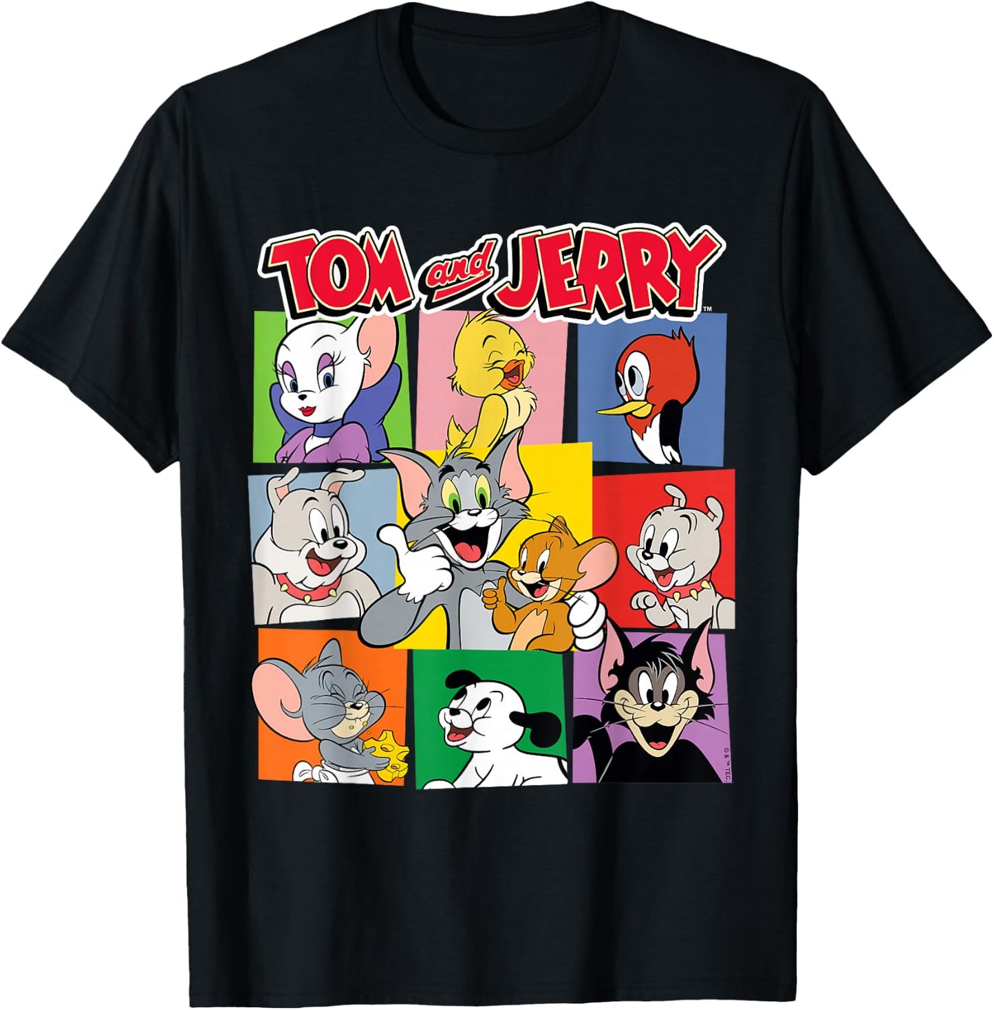 Tom and Jerry Character Squares T-Shirt - T-Shirt | Black