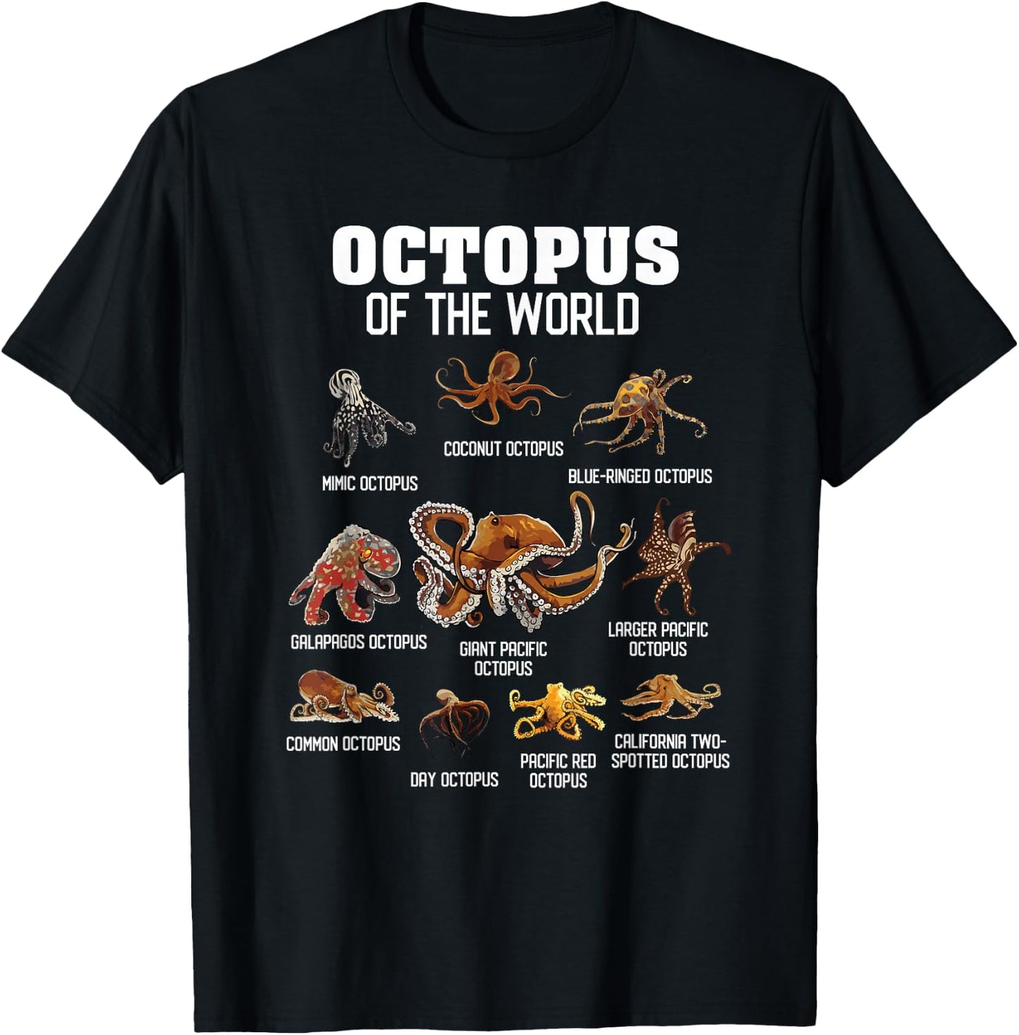 Octopus Shirt Cephalopod Animals of The World Octopus Lover T-Shirt - T-Shirt | Black