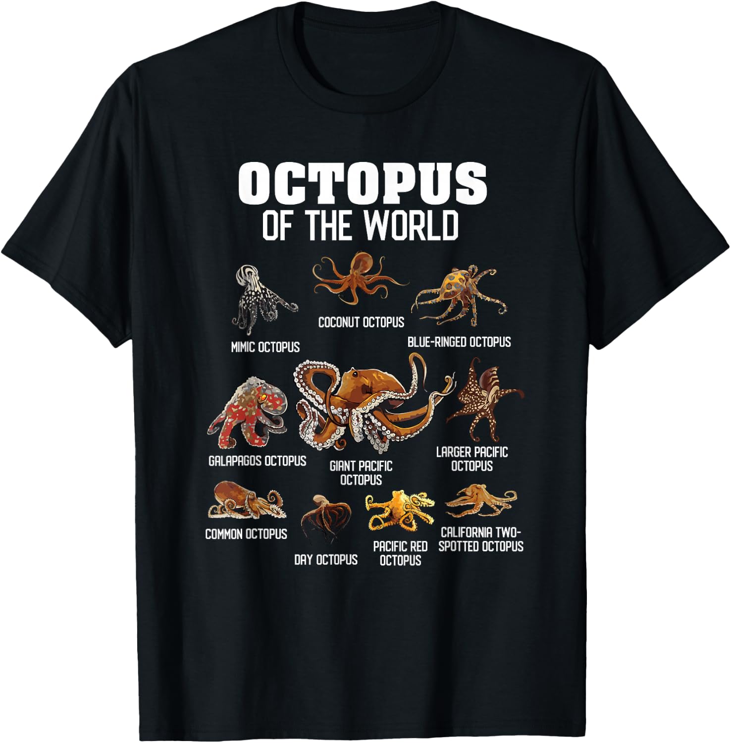 Octopus Shirt Cephalopod Animals of The World Octopus Lover T-Shirt - T-Shirt | Black