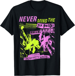 Sex Pistols Official Classic Japan Tour Pink Yellow T-Shirt - T-Shirt | Black