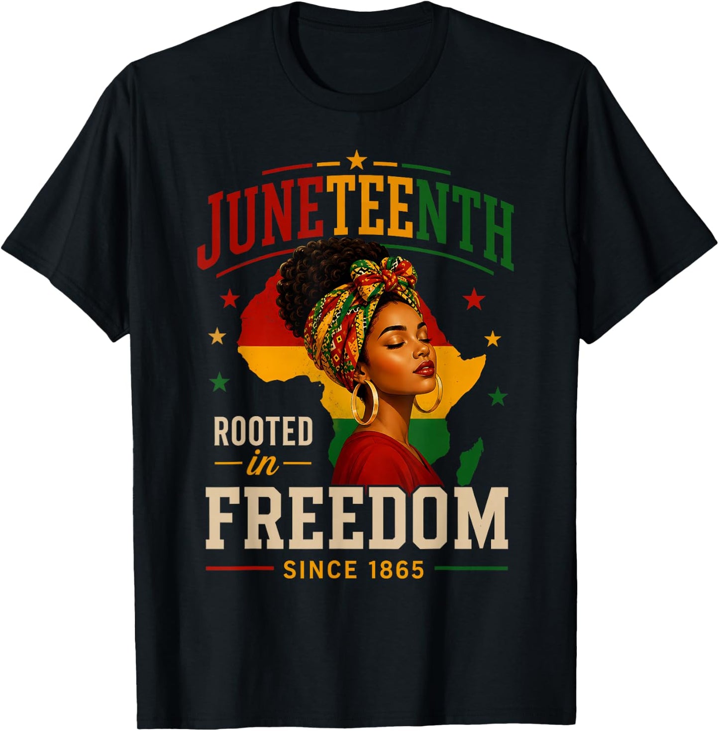 Juneteenth Shirts Women Rooted in Freedom Afro African T-Shirt - T-Shirt | Black