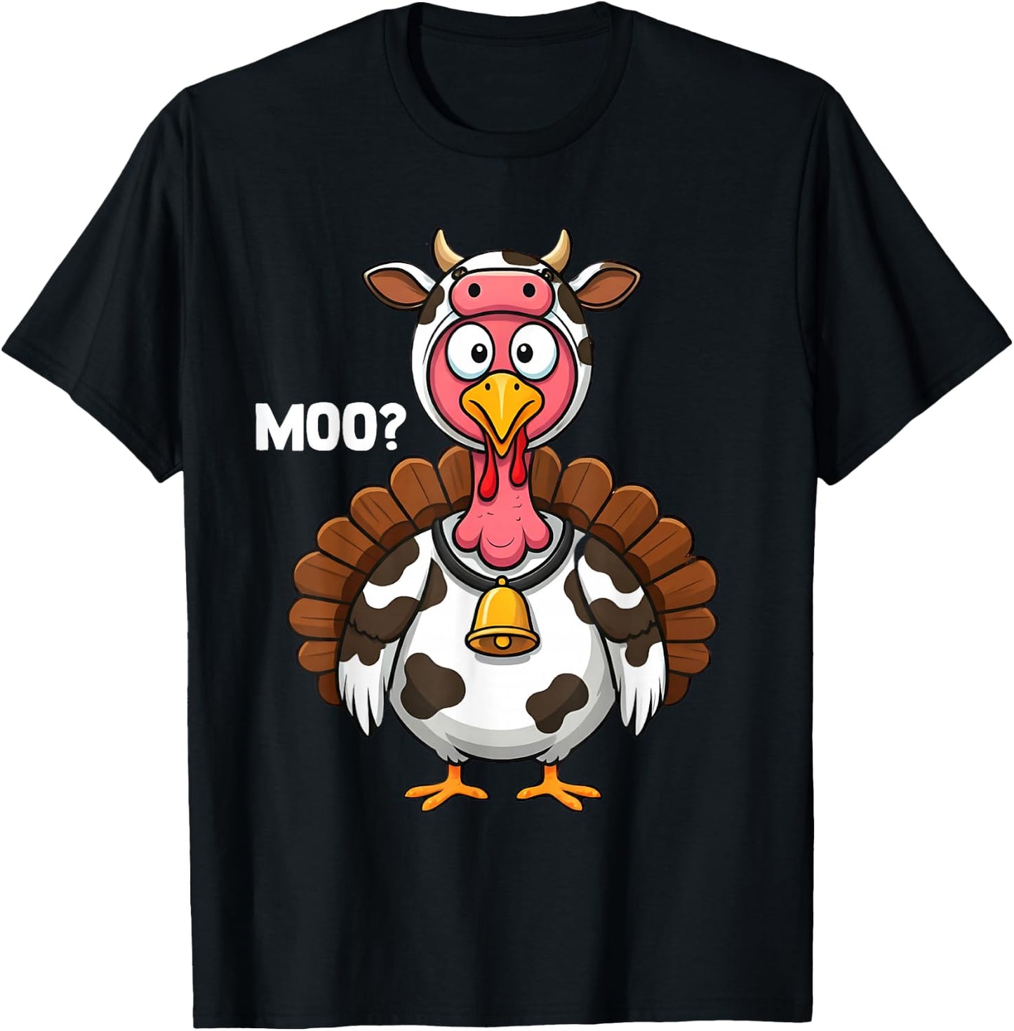 Turkey Moo Cow Funny Thanksgiving 2025 T-Shirt - T-Shirt | Black