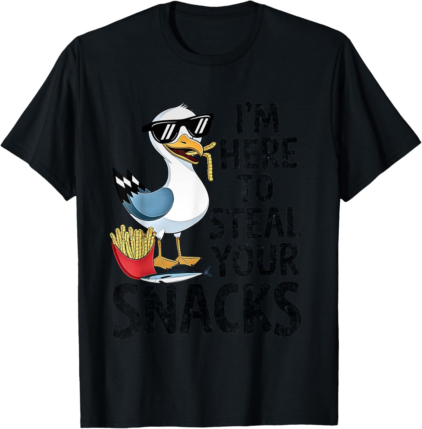 I'm Here To Steal Your Snacks Funny Design The seagull T-Shirt - T-Shirt | Black