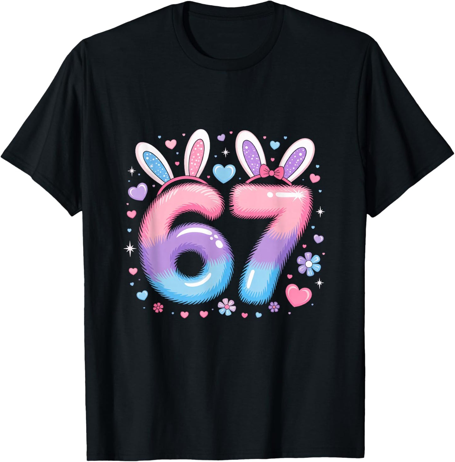 67 Six Seven Girls Youth Purple Pink Bunny 67 T-Shirt - T-Shirt | Black