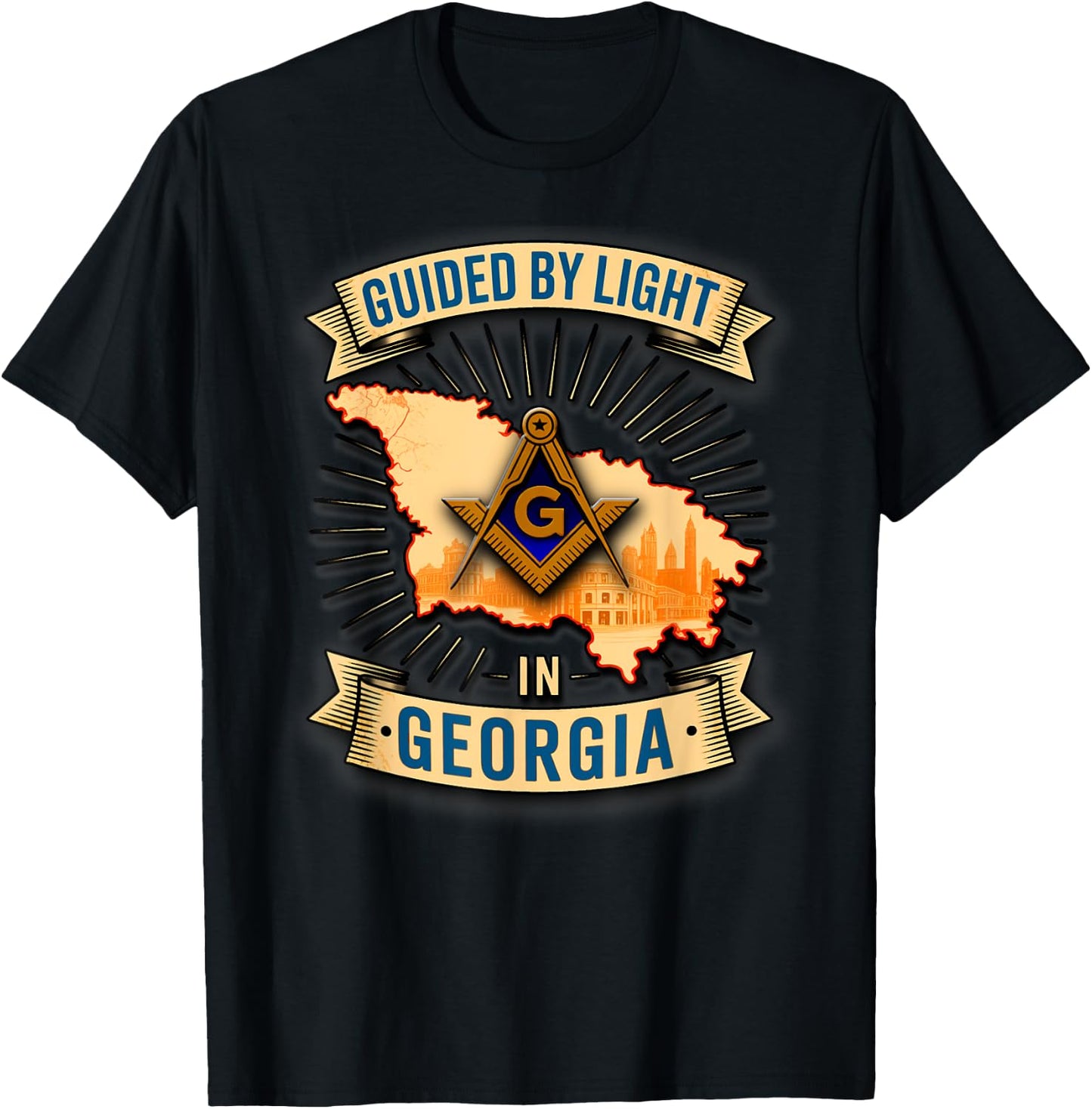 Masonic_symbol with"GUIDED_BY LIGHT in_Georgia"S&C T-Shirt - T-Shirt | Black