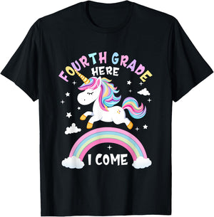 Fourth Grade Here I Come Unicorn First Day of 4th Grade Girl T-Shirt - T-Shirt | Black