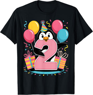 Penguin 2nd birthday boy girl 2 years old second two Penguin T-Shirt - T-Shirt | Black
