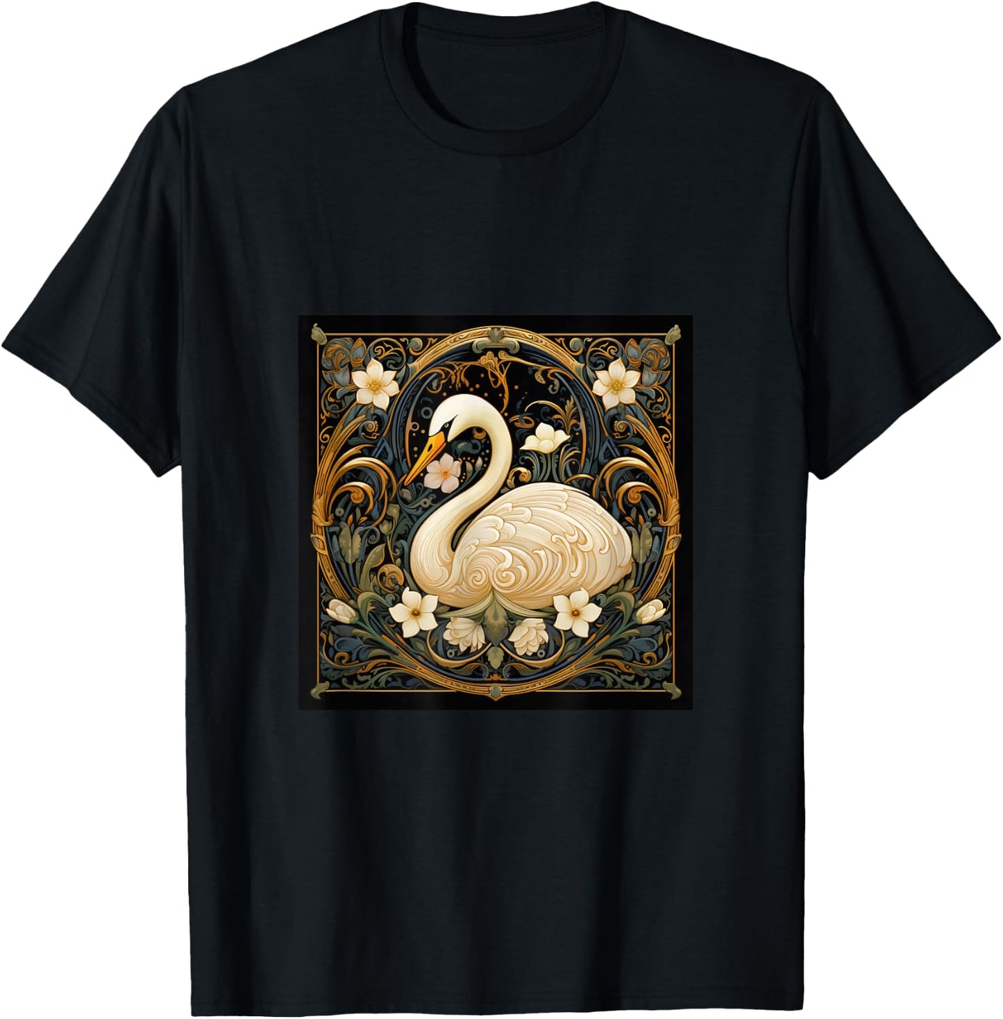 Swan Art Nouveau Abstract T-Shirt - T-Shirt | Black