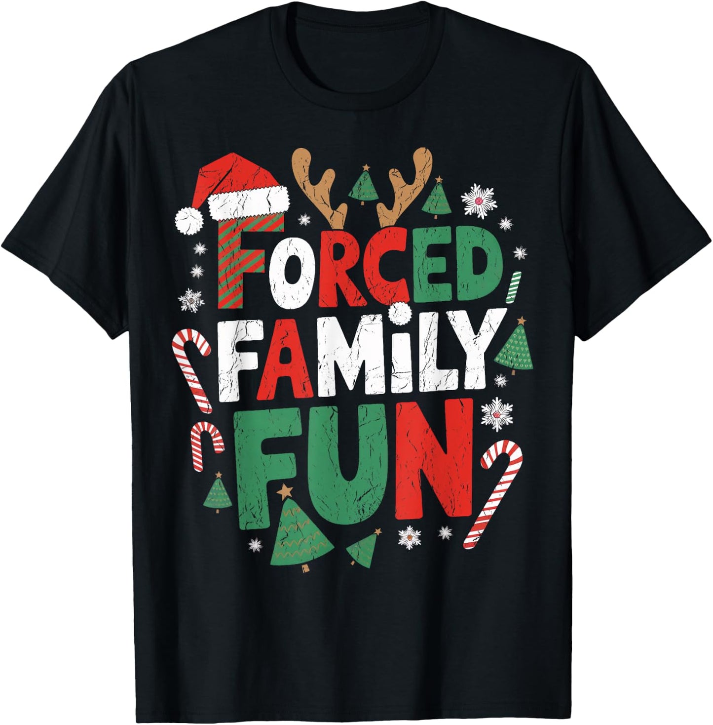 Funny Forced Family Fun Christmas Family Christmas Gathering T-Shirt - T-Shirt | Black