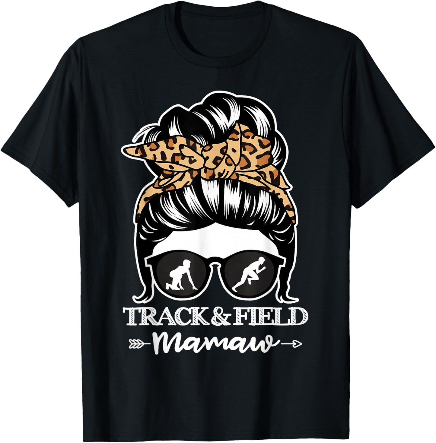Track and Field Mamaw Messy Bun Hair Funny Athlete Mamaw T-Shirt - T-Shirt | Black