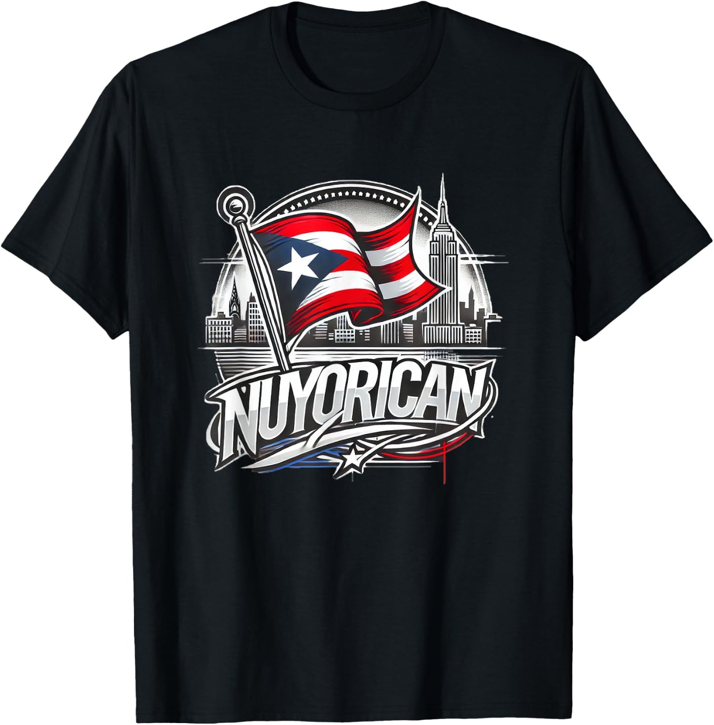 Nuyorican New York Puerto Rican Flag NYC City Backdrop Logo T-Shirt - T-Shirt | Black