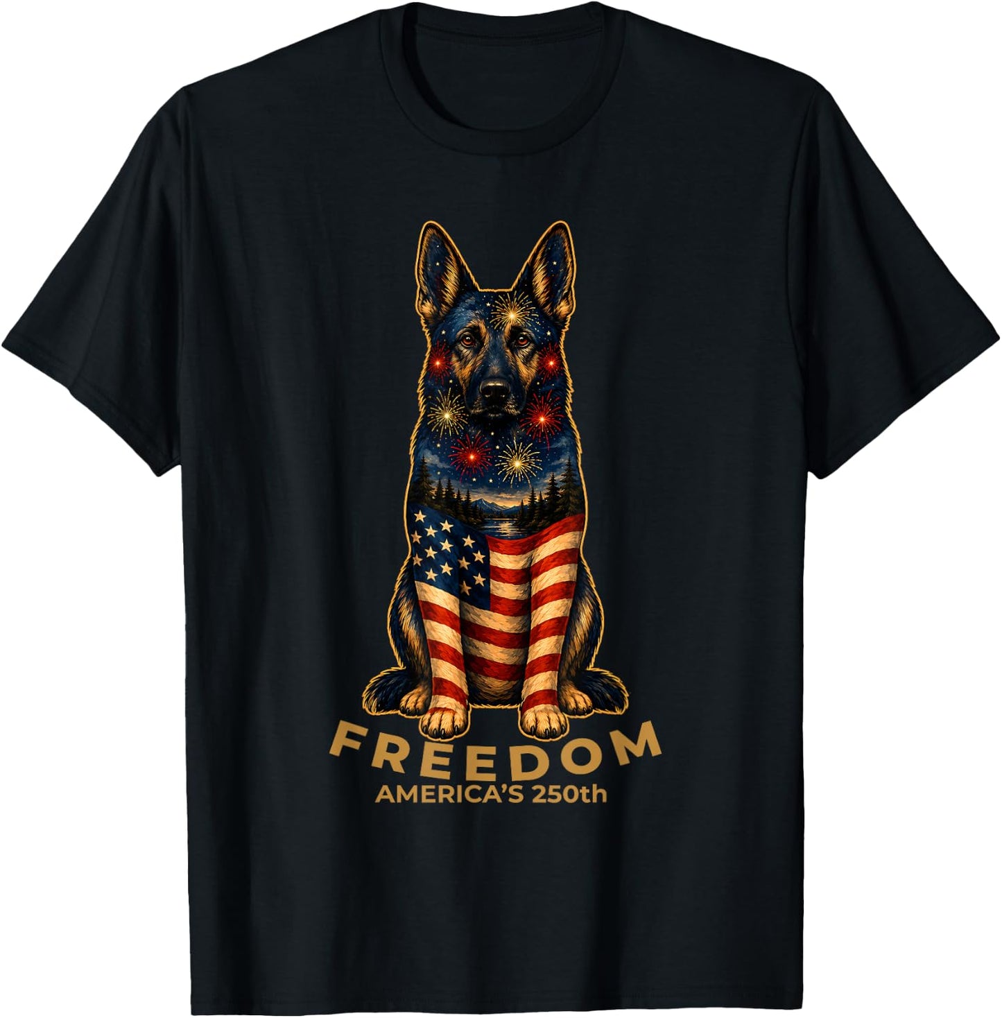 Freedom America's 250th German Shepherd Dog Patriotic T-Shirt - T-Shirt | Black