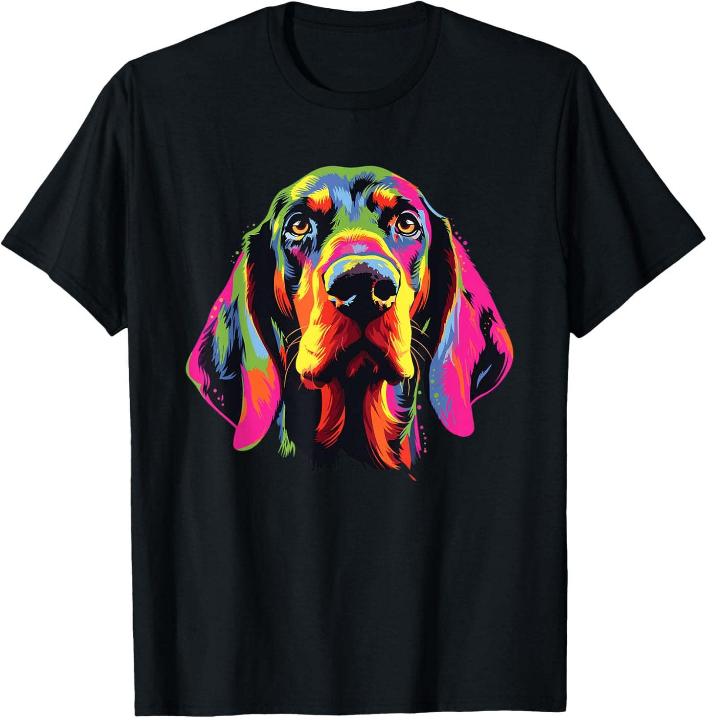 Watercolor Colorful Black And Tan Coonhound Dog Men Women Girls Kids T-Shirt - T-Shirt | Black