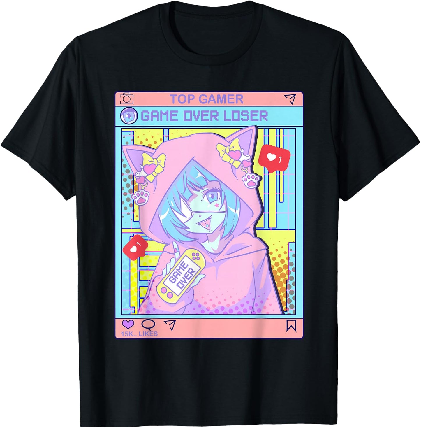 Kawaii Pastel Goth Girl Anime Gamer Game Over Loser T-Shirt - T-Shirt | Black