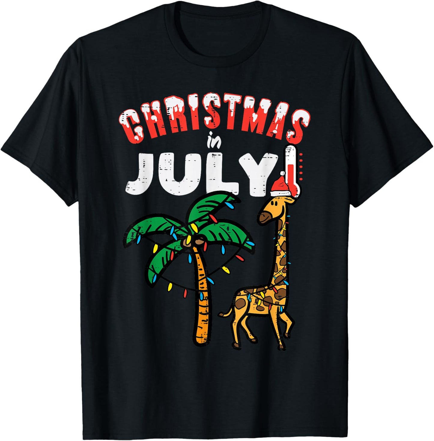 Christmas July Giraffe Palm Tree Cute Xmas Boys Kids Toddler T-Shirt - T-Shirt | Black