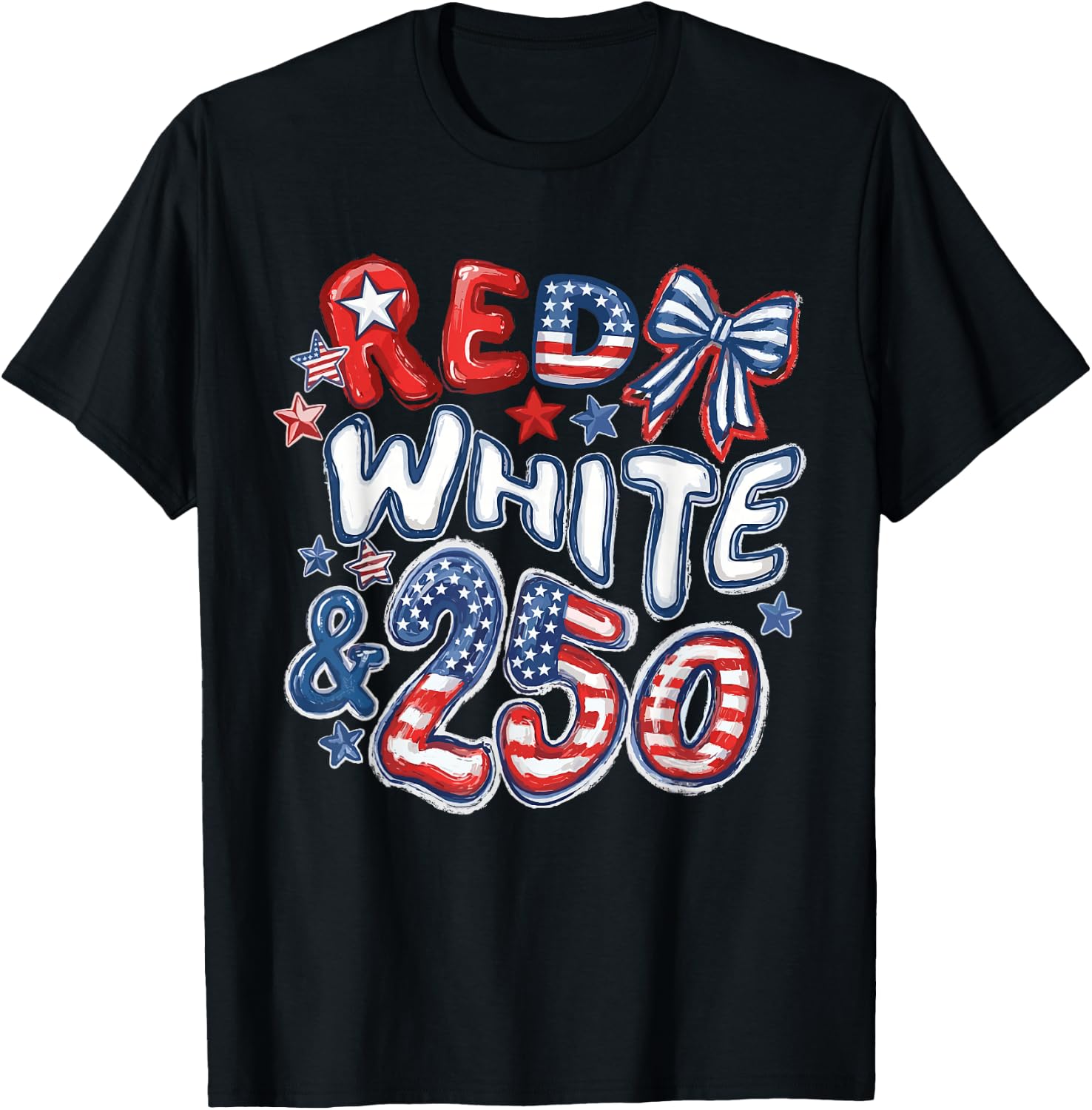 Red White and 250 Coquette Preppy 4th of July T-Shirt - T-Shirt | Black