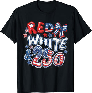 Red White and 250 Coquette Preppy 4th of July T-Shirt - T-Shirt | Black